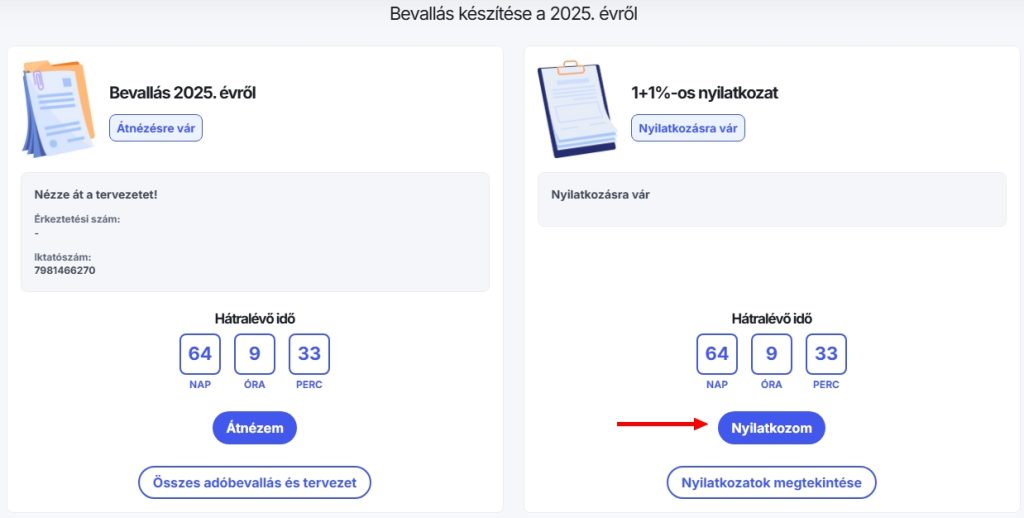 A jobb oldali részben van az adó 1 százalék felajánlása