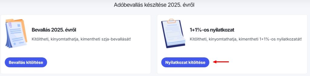 A jobb oldali részben lehet felajánlani az adó 1 százalékát